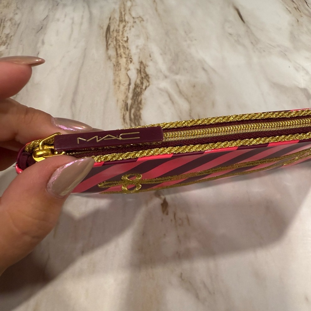 MAC Cosmetics Pink and Gold Striped Cosmetic Bag